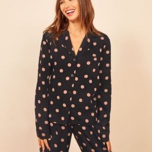 Reformation Black and Gold Polka Dot Pajama Set XS